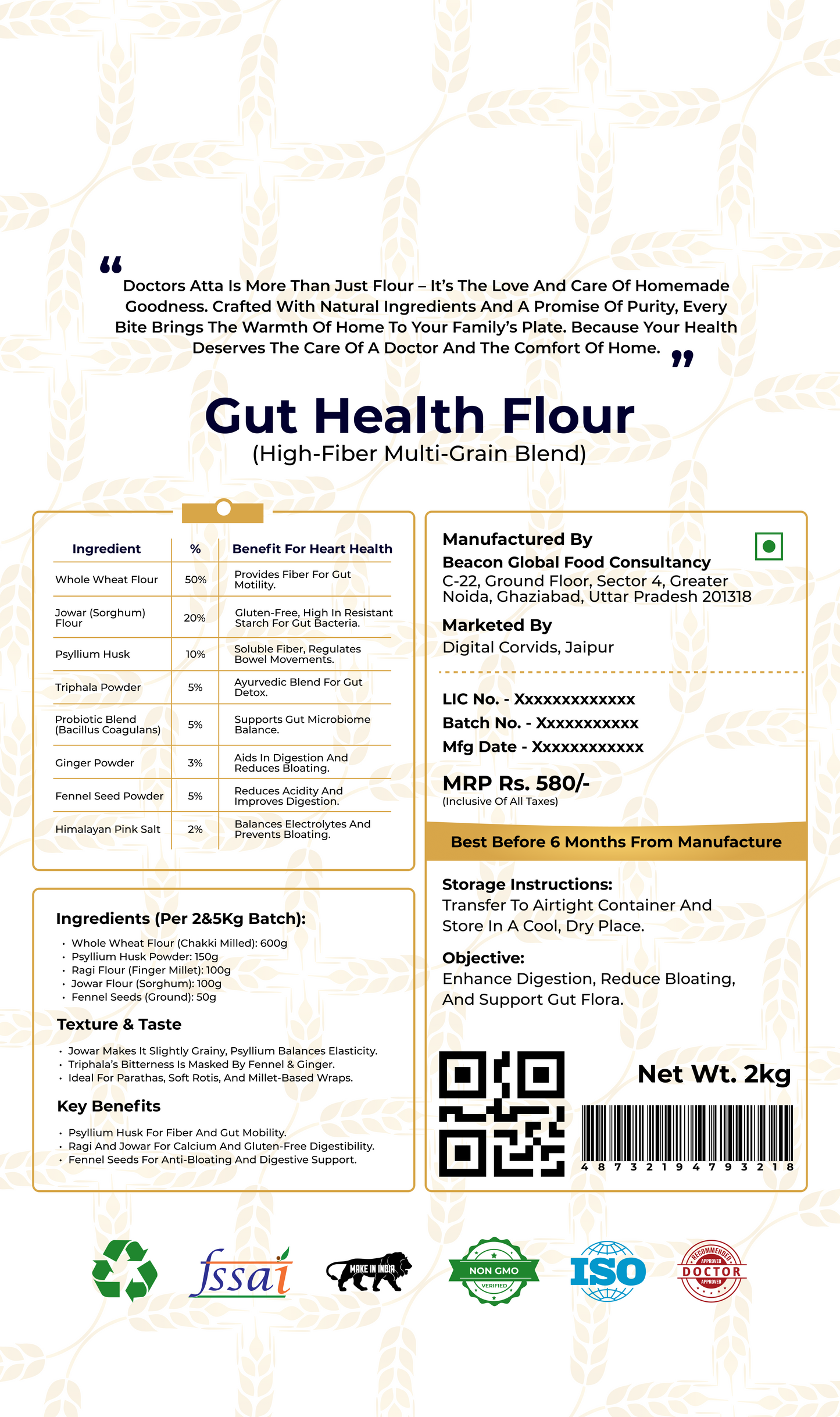 Gut Health Aata | High-Fiber Multi-Grain & Probiotic Blend